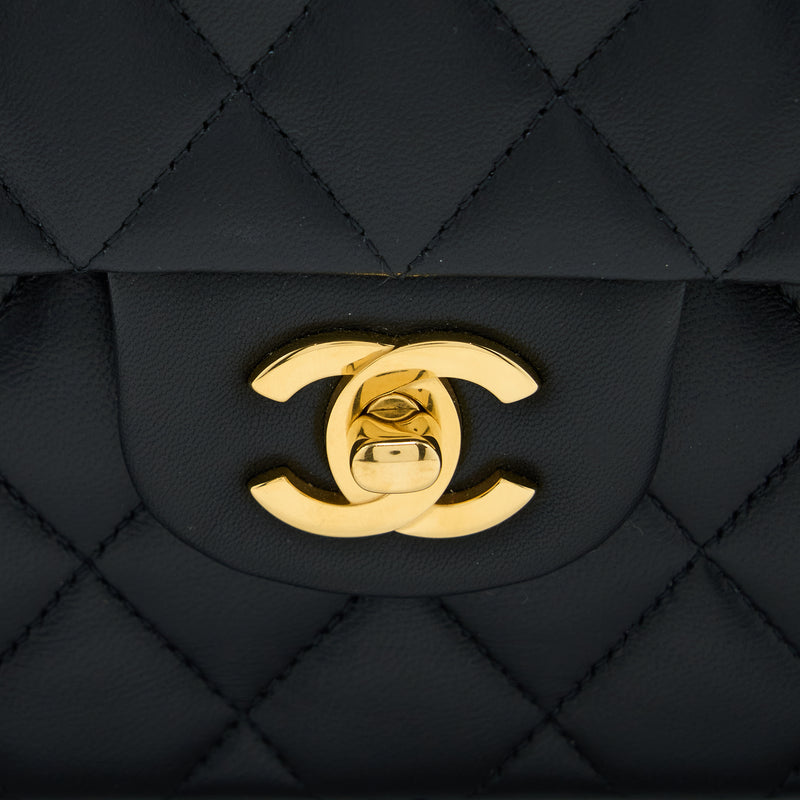 Chanel Small Classic Double Flap Bag Lambskin Black GHW (Microchip)