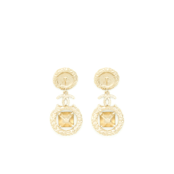 Chanel CC Logo With Pearls And Square Crystals Earrings LGHW