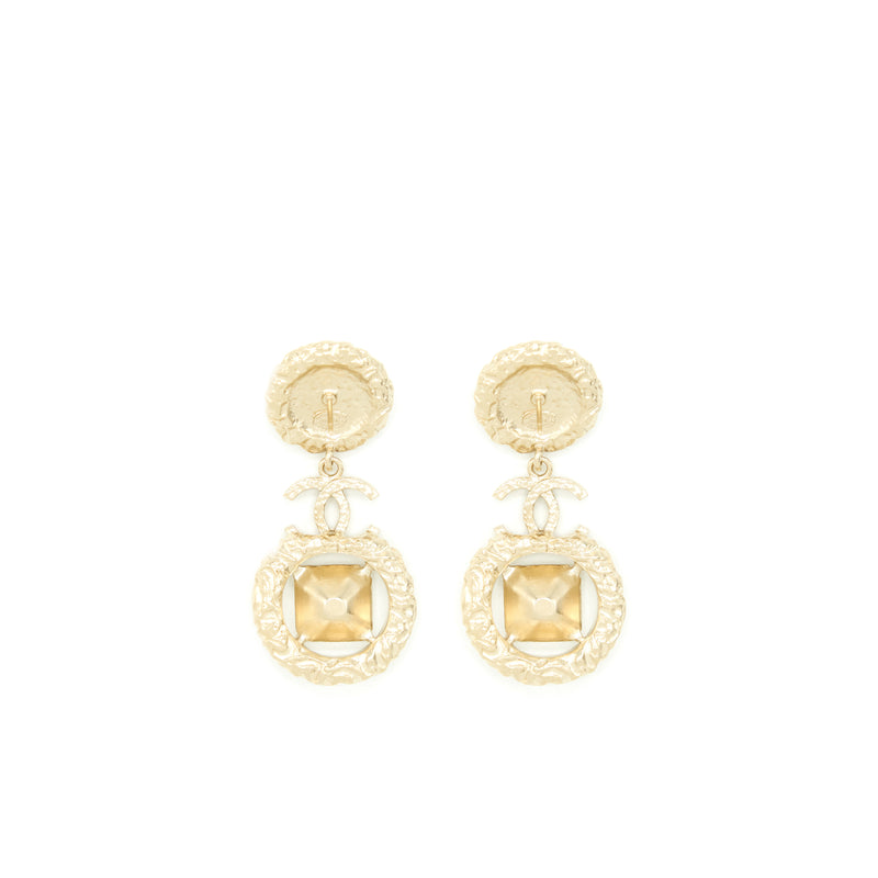 Chanel CC Logo With Pearls And Square Crystals Earrings LGHW