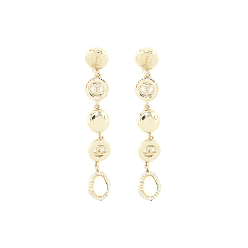 Chanel Crystals CC Logo And Pearls Round Drop Earrings LGHW