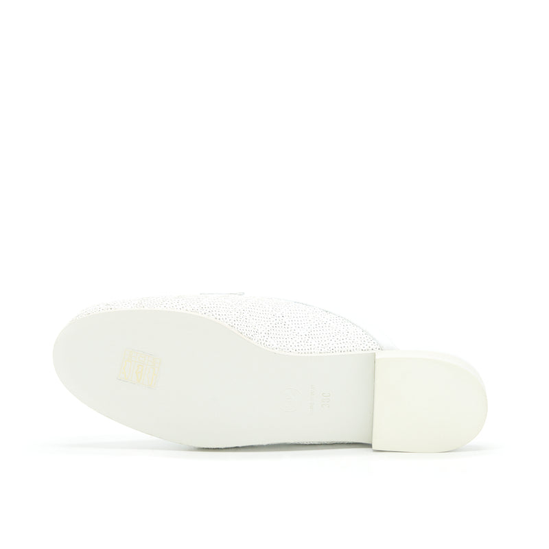 Chanel Size 38 CC Logo Sequins Lambskin Mule White GHW