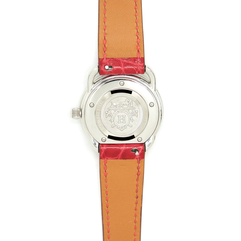 Hermes 28mm Arceau Watch With Diamonds/Alligator Strap