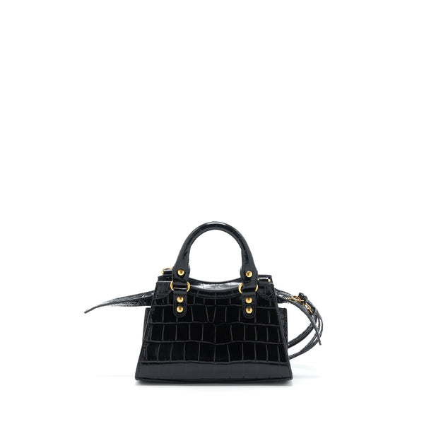 Balenciaga Nano Neo Classic City Bag Croc-Embossed Calfskin Black GHW