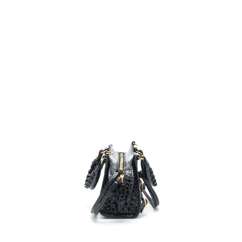 Balenciaga Nano Neo Classic City Bag Croc-Embossed Calfskin Black GHW