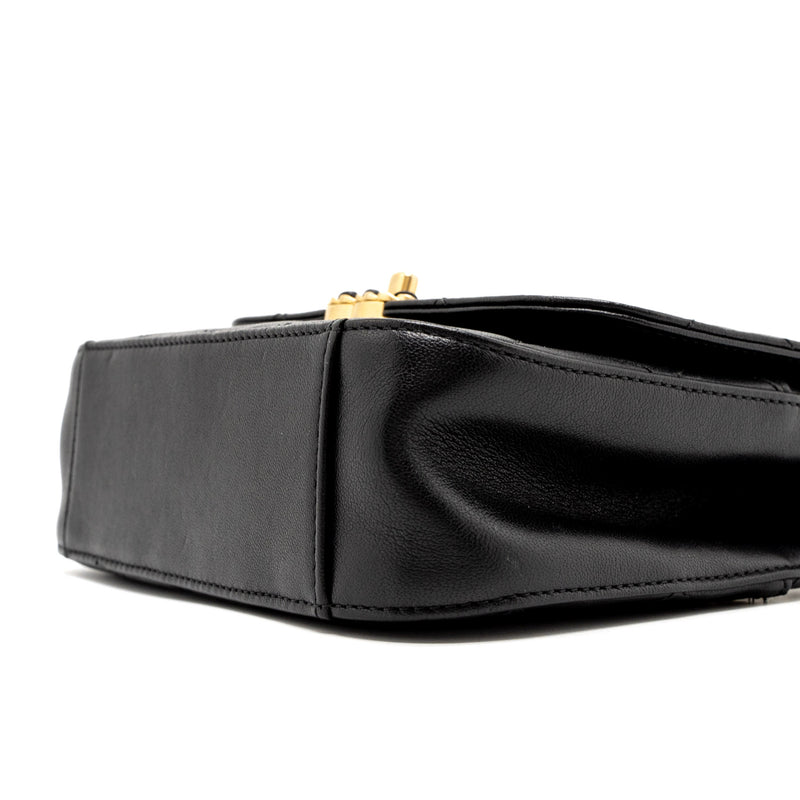 Chanel Top Handle Flap Bag Detailed Logo Goatskin Black GHW