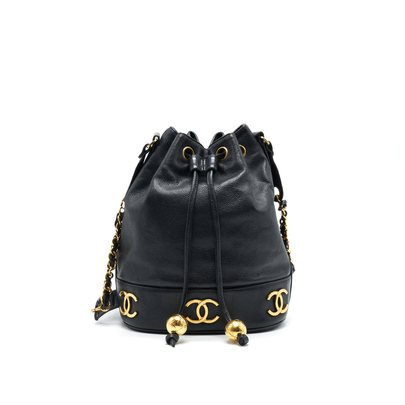 CHANEL Vintage CC Logo Pearl Crush Caviar Bucket Bag Black