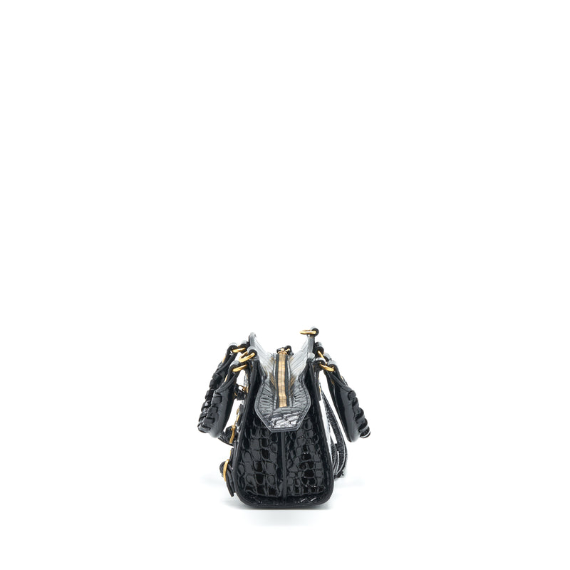 Balenciaga Nano Neo Classic City Bag Croc-Embossed Calfskin Black GHW