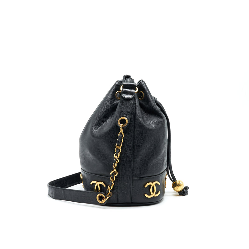 CHANEL Vintage CC Logo Pearl Crush Caviar Bucket Bag Black