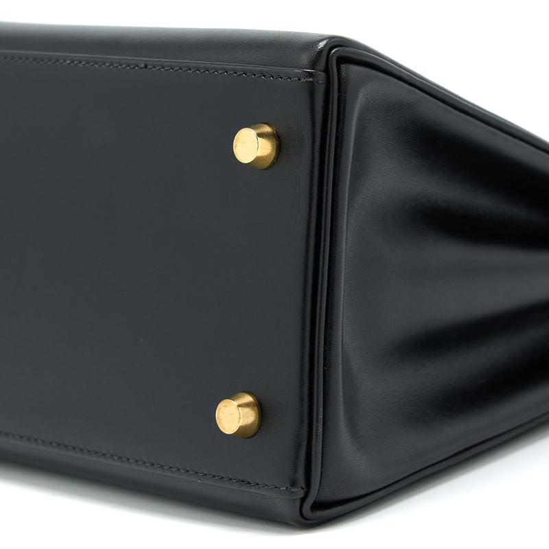 Hermes Vintage Kelly 28 Box Black GHW Stamp Square F