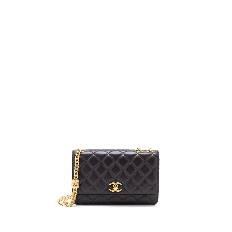 Chanel Gold Pillar Wallet On Chain Lambskin Dark Brown Brushed GHW(Microchip)