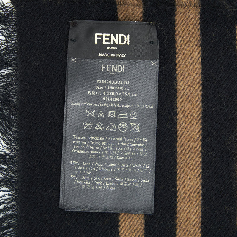 Fendi Wool And Silk Scarf 180x35cm Black/Brown