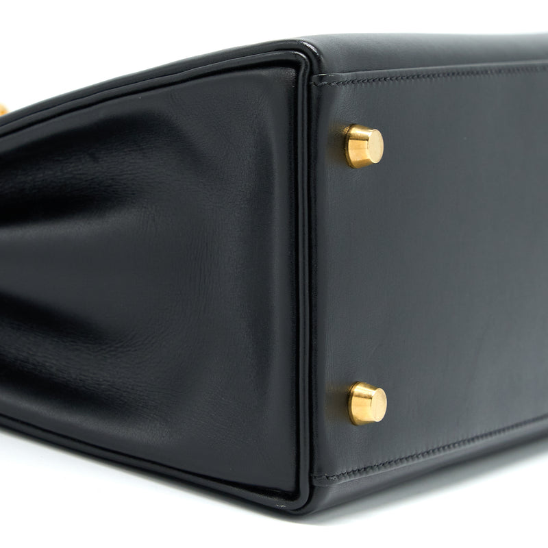 Hermes Vintage Kelly 28 Box Black GHW Stamp Square F