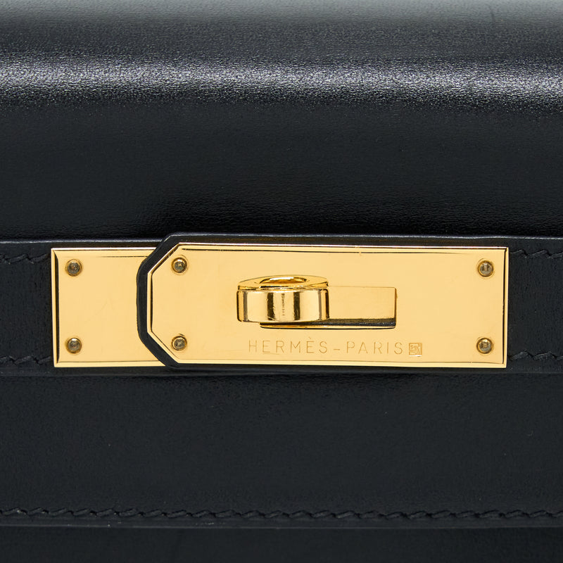 Hermes Vintage Kelly 28 Box Black GHW Stamp Square F