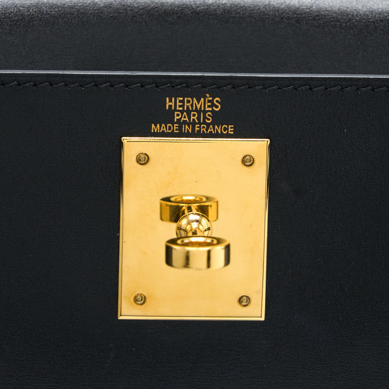 Hermes Vintage Kelly 28 Box Black GHW Stamp Square F
