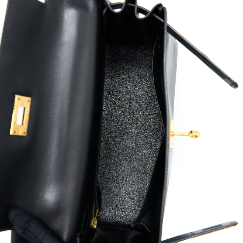 Hermes Vintage Kelly 28 Box Black GHW Stamp Square F
