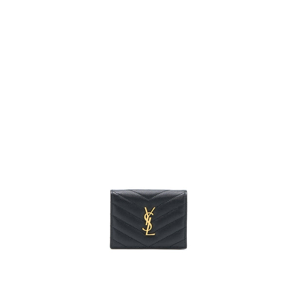 Saint Laurent / YSL Pebbled Logo Plaque Cardholder Grained Calfskin Black GHW