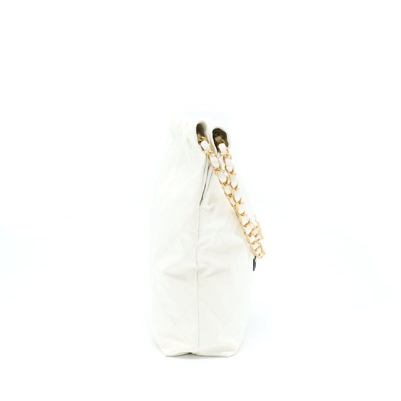 Chanel Small 22 Bag Shiny Calfskin White GHW (Microchip)