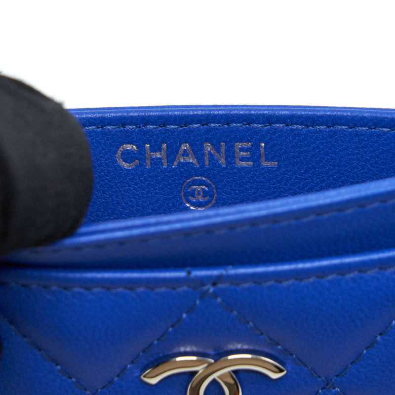 Chanel Classic CC Card Holder Lambskin Blue SHW