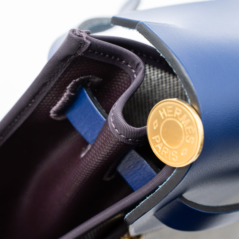 Hermes Herbag Zip 31 Bag Toile H Berline Canvas/Vache Hunter Cassis/Black/Blue Saphir GHW Stamp Z