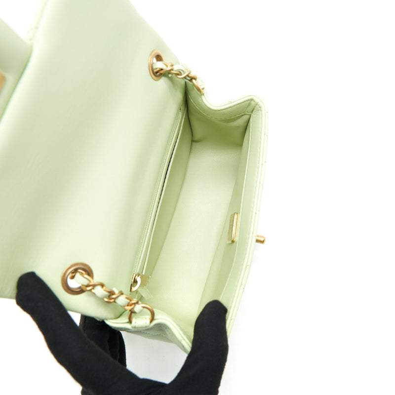 Chanel 22C Pearl Crush Mini Square Flap Bag Light Green