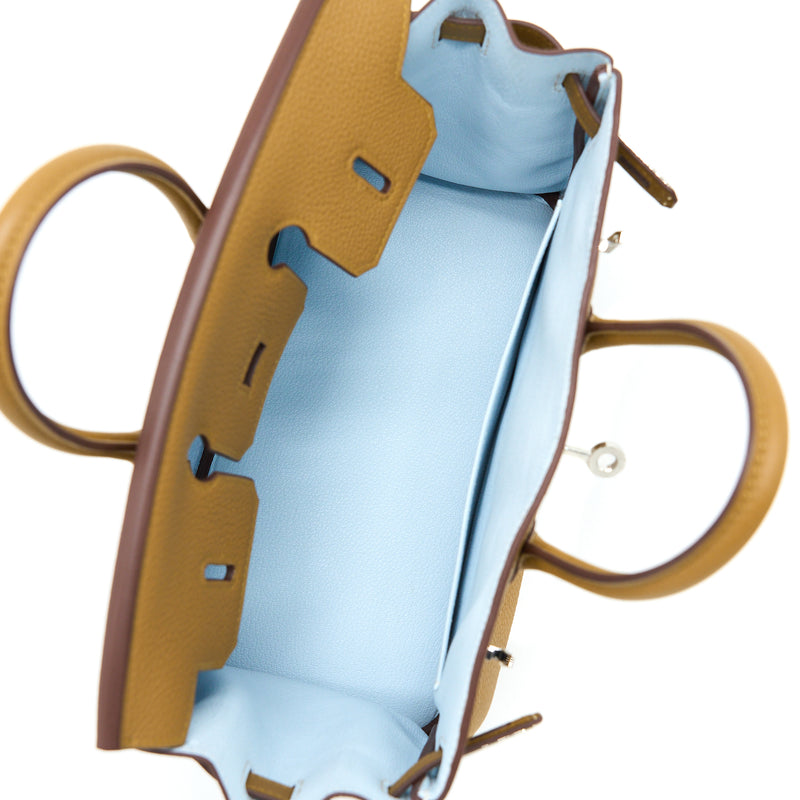Hermes Birkin 25 Togo U8 Bronze/ T0 Blue Brume SHW Stamp Z