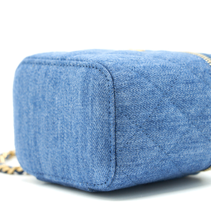 Chanel 22C Pearl Crush Denim Mini Vanity With Chain