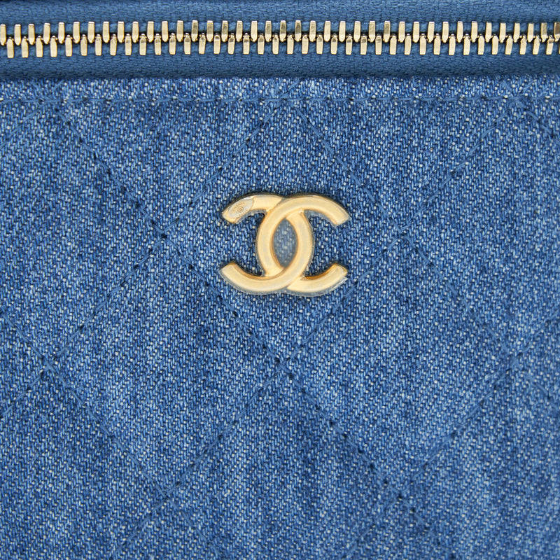 Chanel 22C Pearl Crush Denim Mini Vanity With Chain