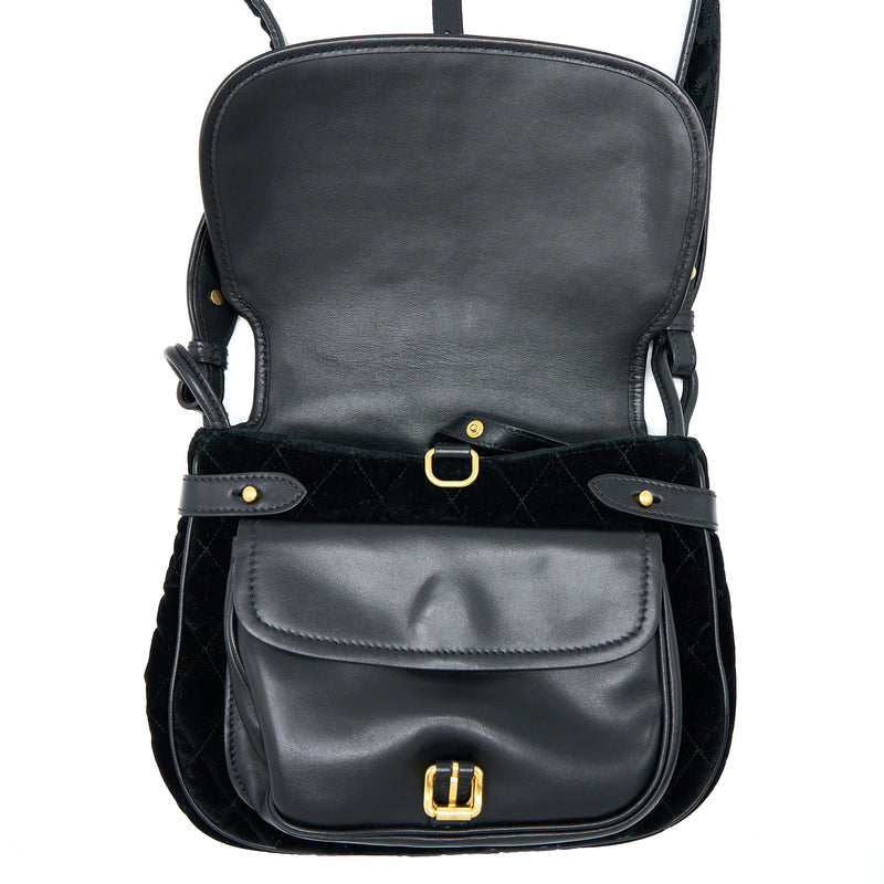 Prada Corsaire Hobo Bag Velvet/Leather Black GHW