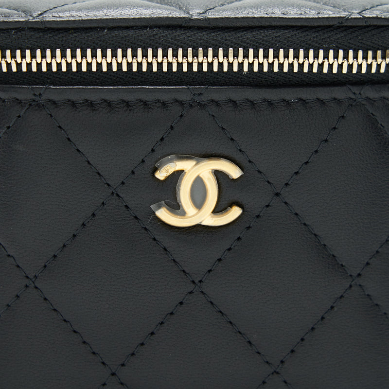 Chanel 22C Pearl Crush Mini Vanity With Chain Lambskin Black GHW