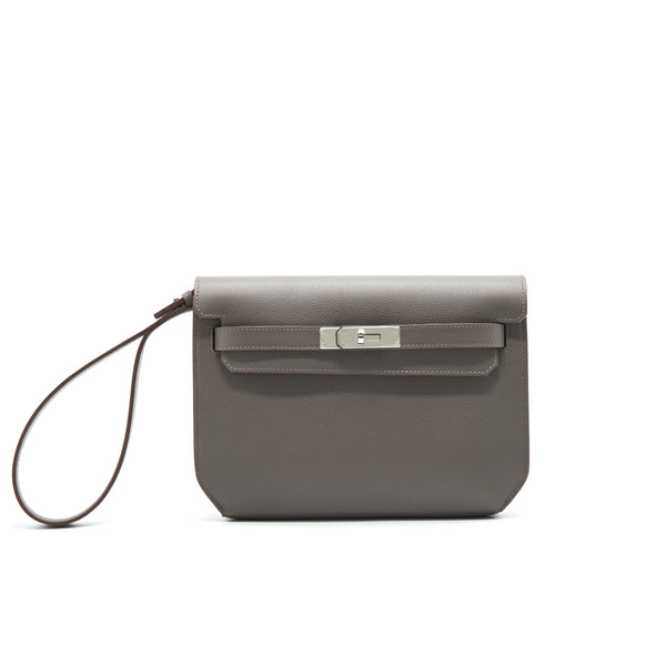 Hermes Pouchette Kelly Depenches 25 Veau Evercolour 8F Gris Etain SHW