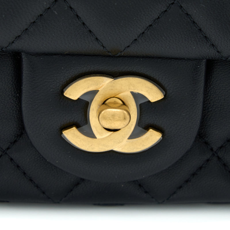 Chanel Pearl Crush Mini Rectangular Lambskin Black Brushed GHW (Microchip)