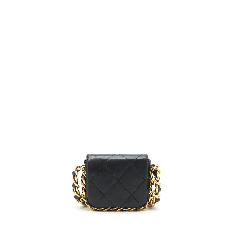 Chanel Mini Flap Giant Chain Crossbody Bag Lambskin Black Brushed GHW