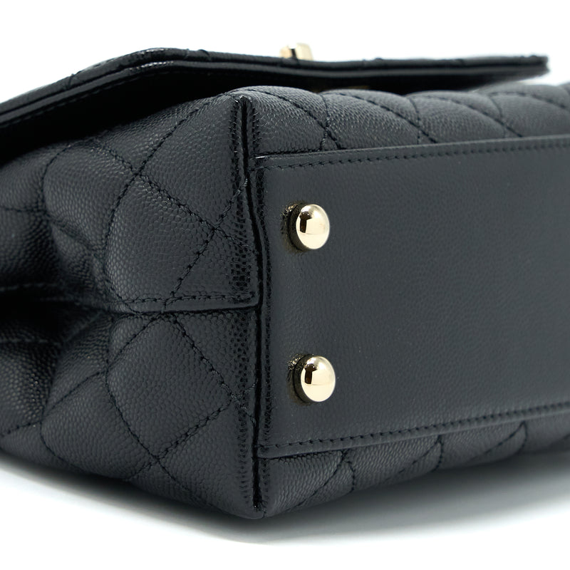 Chanel Mini Coco Handle Bag With Dark Red Handle Caviar Black LGHW(Microchip)