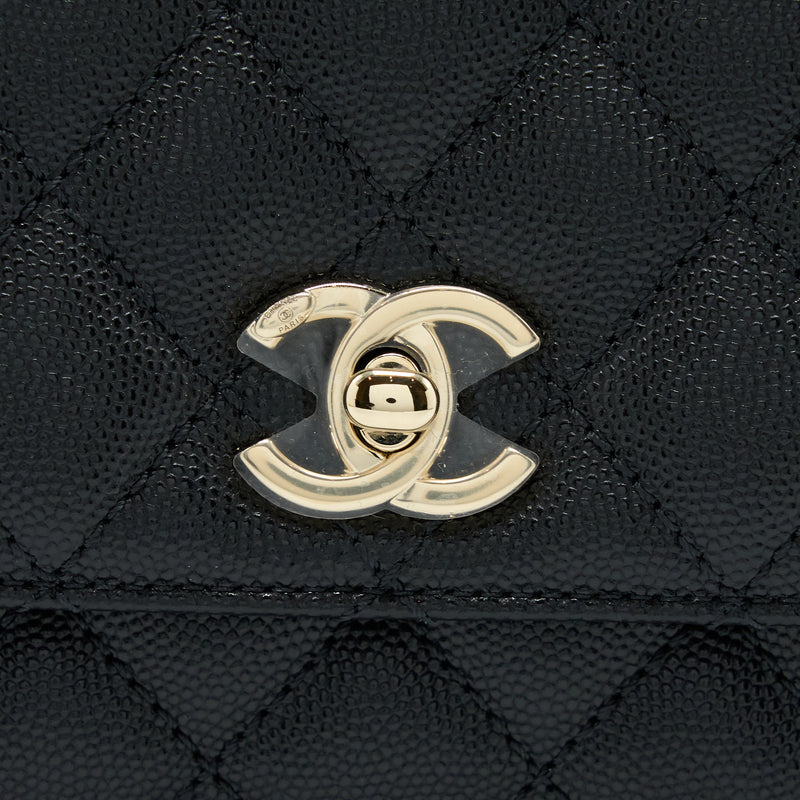 Chanel Mini Coco Handle Bag With Dark Red Handle Caviar Black LGHW(Microchip)