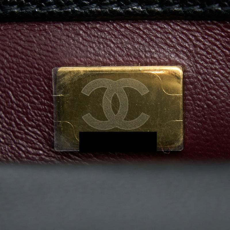 Chanel Mini Coco Handle Bag With Dark Red Handle Caviar Black LGHW(Microchip)