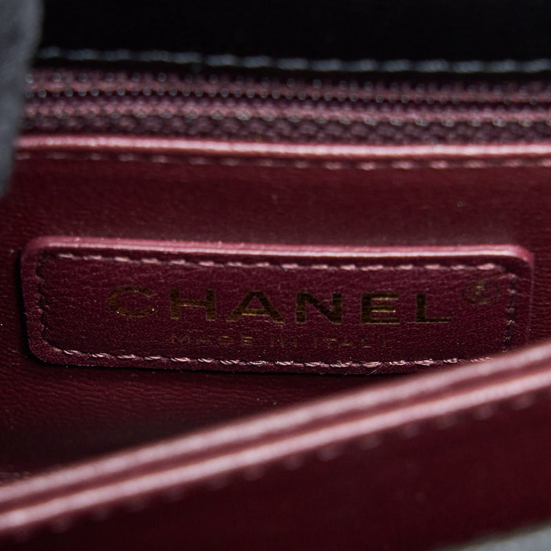 Chanel Mini Coco Handle Bag With Dark Red Handle Caviar Black LGHW(Microchip)