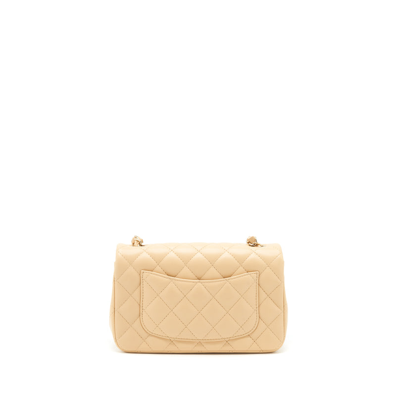 Chanel Mini Rectangular Lambskin Light Beige LGHW(Microchip)