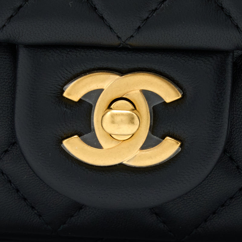 Chanel Pearl Crush Mini Rectangular Flap Bag Lambskin Black GHW (Microchip)