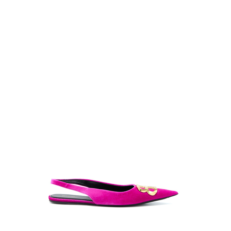 Balenciaga Size 39.5 Ballet Flats BB Velvet Pink Gold Tone
