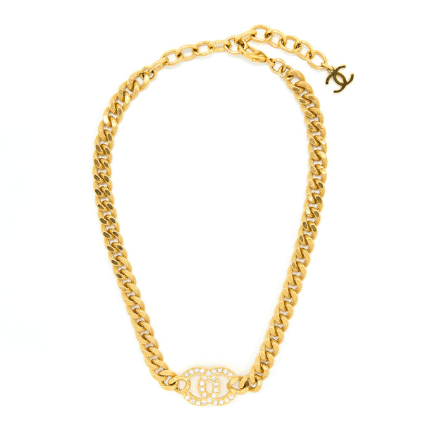 Chanel CC Logo Choker With Crystals Gold Tone
