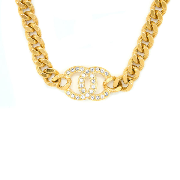 Chanel CC Logo Choker With Crystals Gold Tone