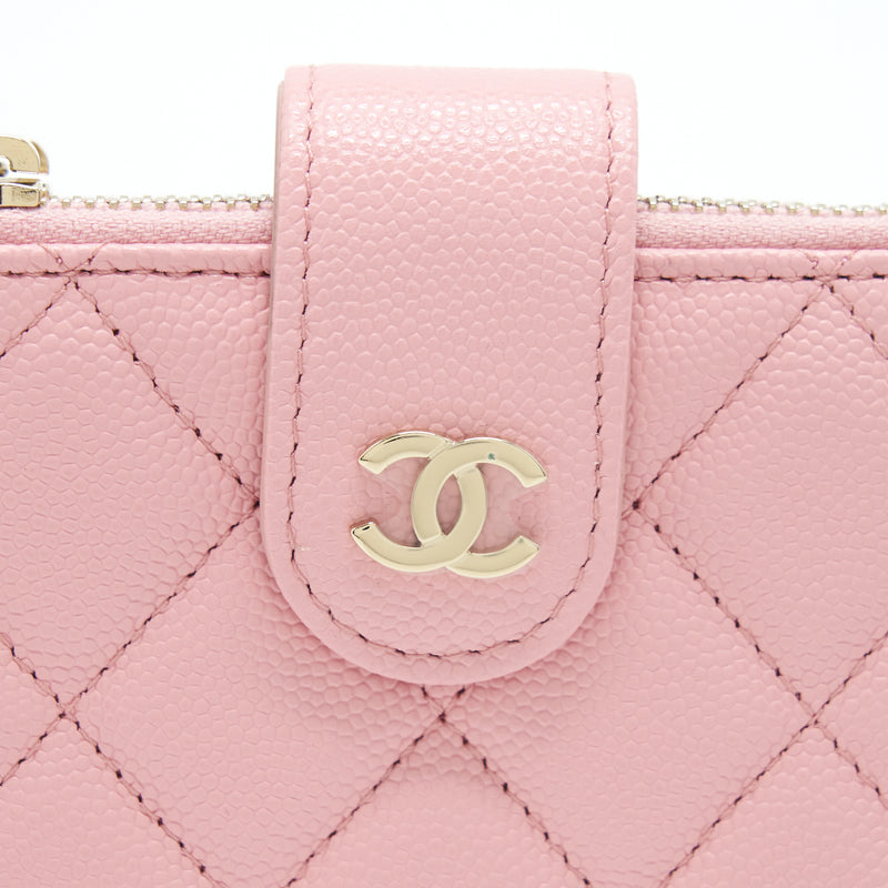 Chanel Double Zip Card Holder Caviar Pink LGHW