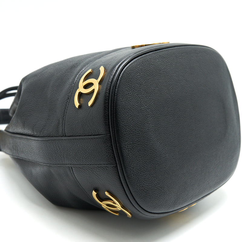 CHANEL Vintage CC Logo Pearl Crush Caviar Bucket Bag Black