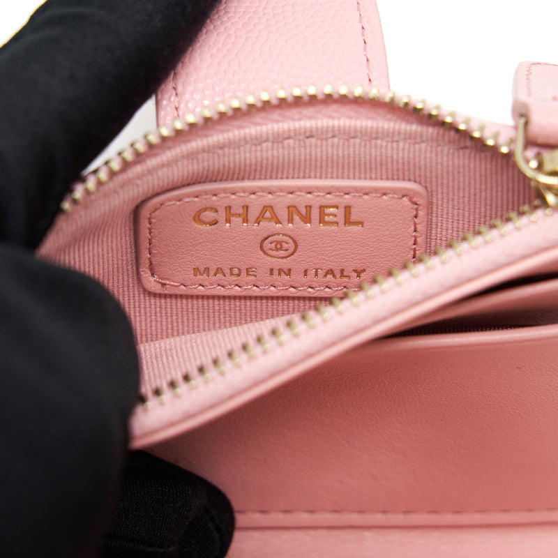 Chanel Double Zip Card Holder Caviar Pink LGHW