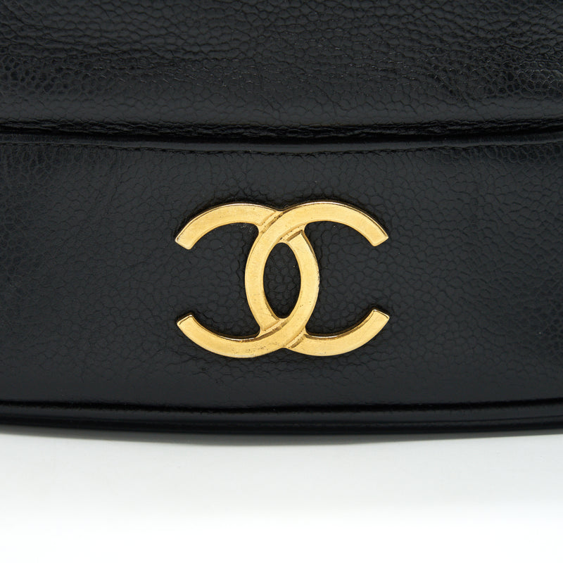 CHANEL Vintage CC Logo Pearl Crush Caviar Bucket Bag Black