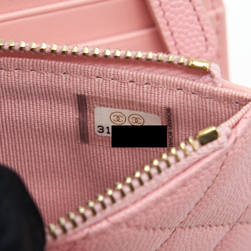 Chanel Double Zip Card Holder Caviar Pink LGHW