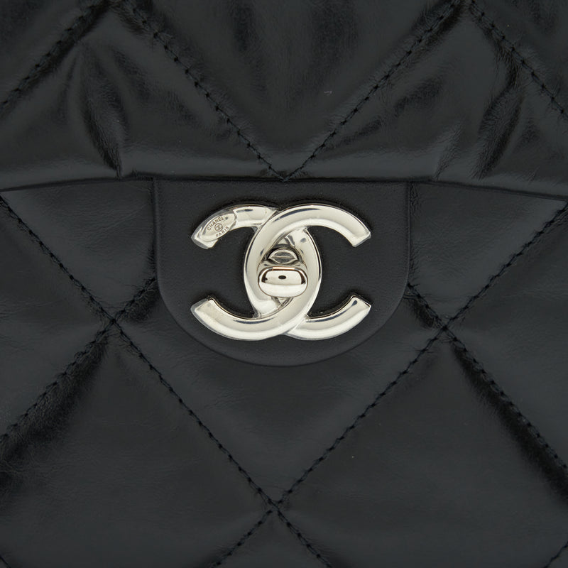 Chanel Quilted Vertical Top Handle Bag Calfskin Black SHW