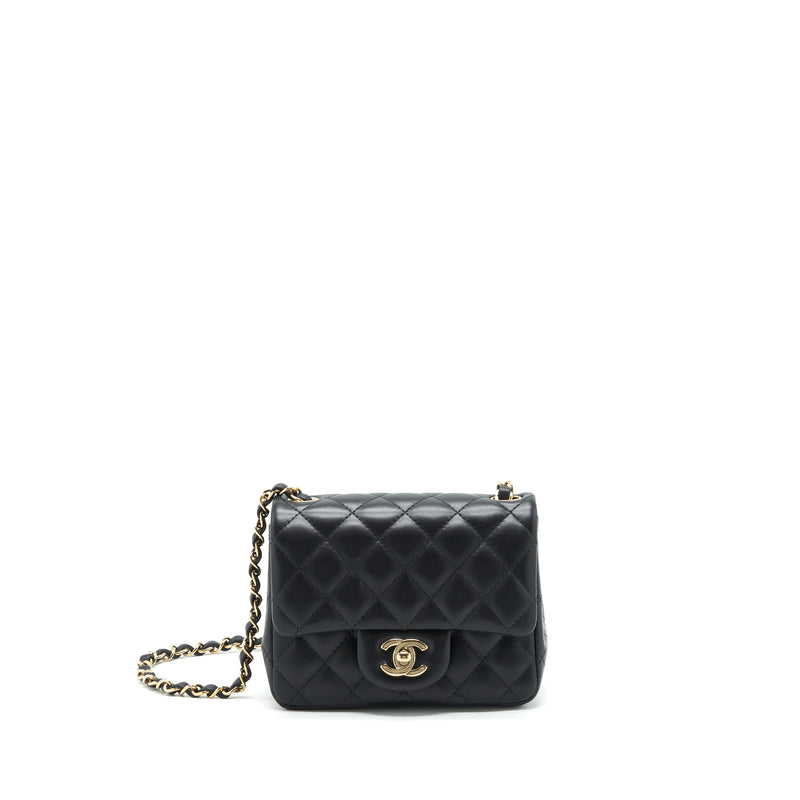 Chanel Mini Square Flap Bag Lambskin Black LGHW (Microchip)