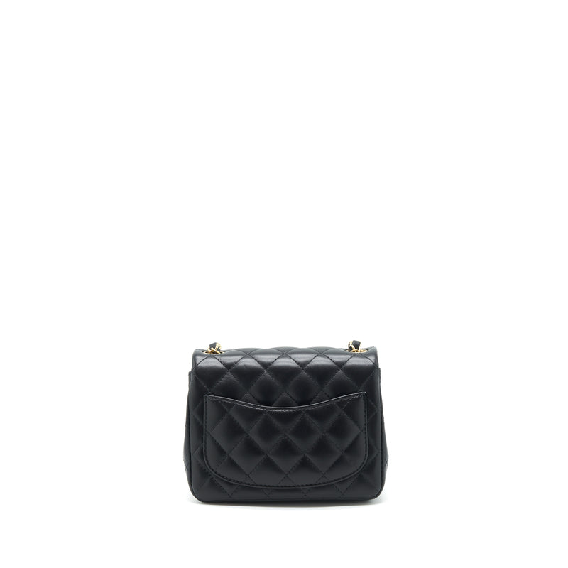 Chanel Mini Square Flap Bag Lambskin Black LGHW (Microchip)