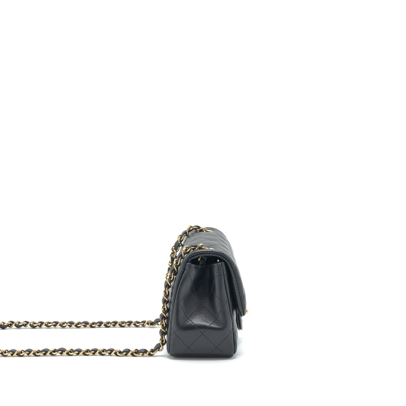 Chanel Mini Square Flap Bag Lambskin Black LGHW (Microchip)